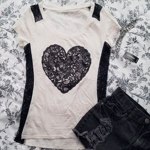 Express Tops - Lace insert heart t-shirt Express Tops - Lace insert heart t-shirt